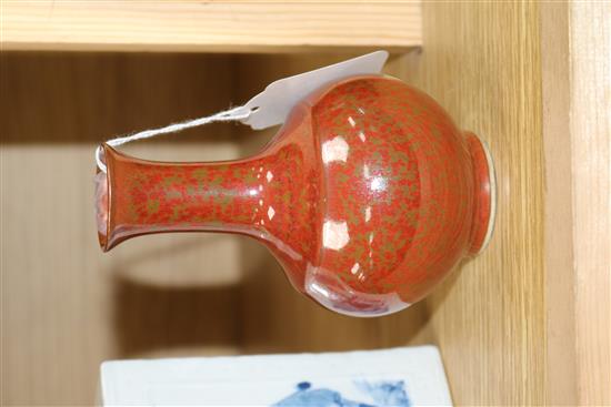 A Chinese metallic lustre bottle vase, a square brush pot, an internally decorated white vase tallest 20cm